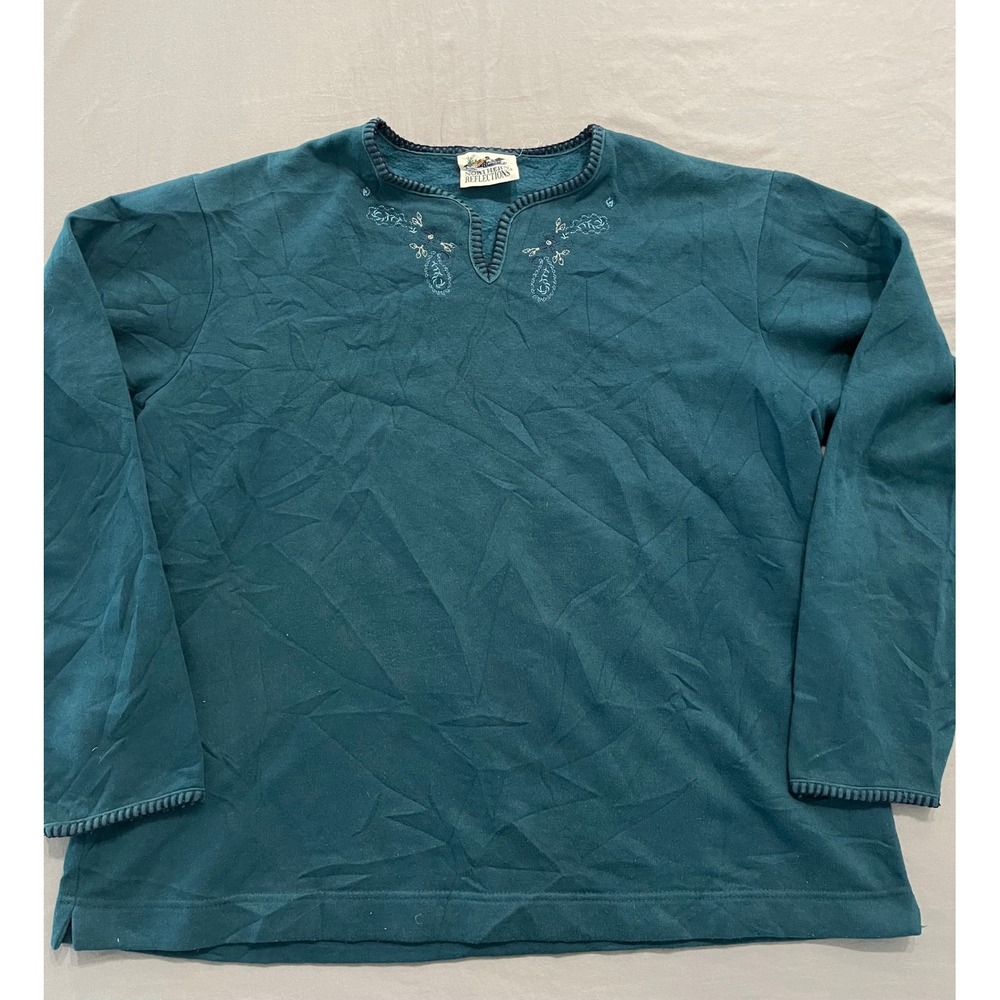 Northern Reflections Vintage Teal Green Embroidered V-Neck Sweatshirt XL Canada
